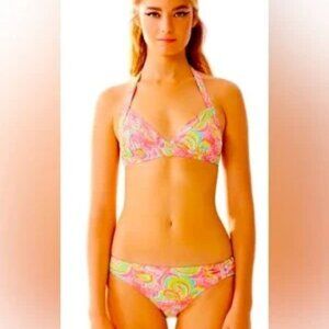 Lilly Pulitzer Bailor Bikini-Flamingo All Nighter (Pink/Green) -Small Bottom,Med